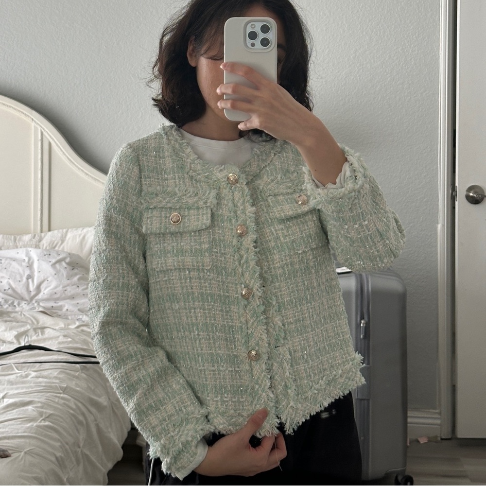 Tweed Jacket in Mint Green from Korean Boutique
